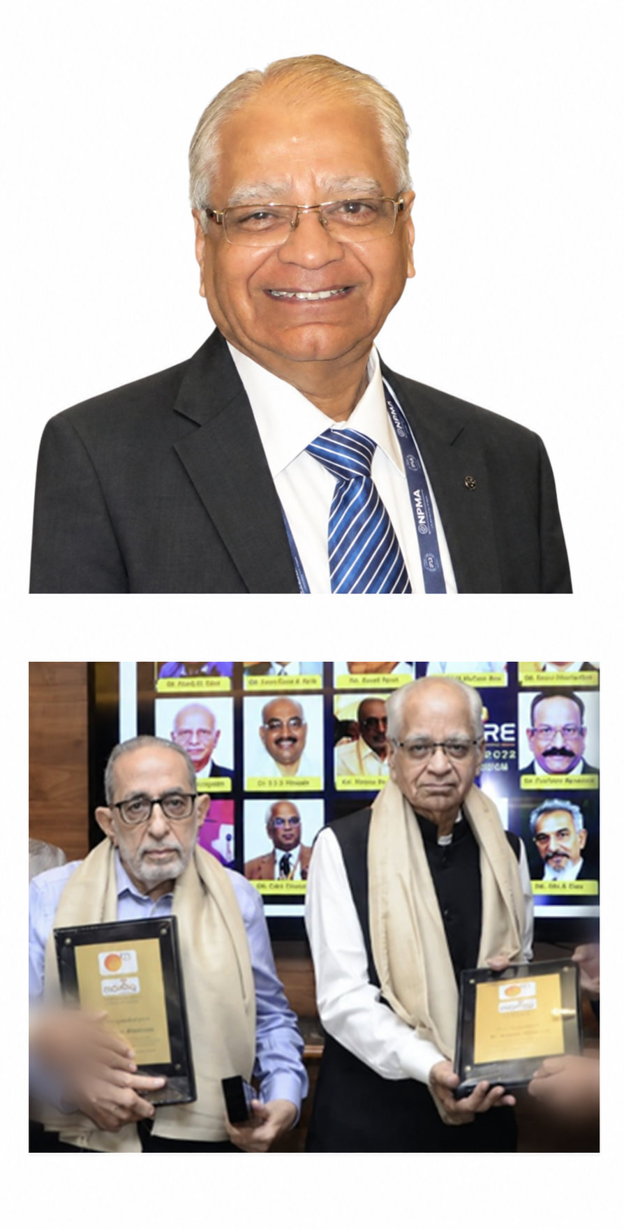 PCAMB founders Mr R. R. Merchant and Mr M. M. Bharucha receiving the Inspire Samman Award